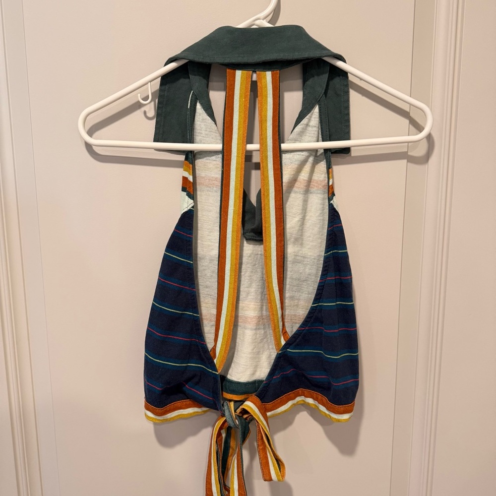 BDG Teal Halter Top with Yellow Stripe Detail - Picture 3 of 3